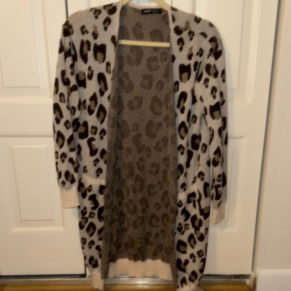 SHEIN Leopard Print Open Front Cardigan